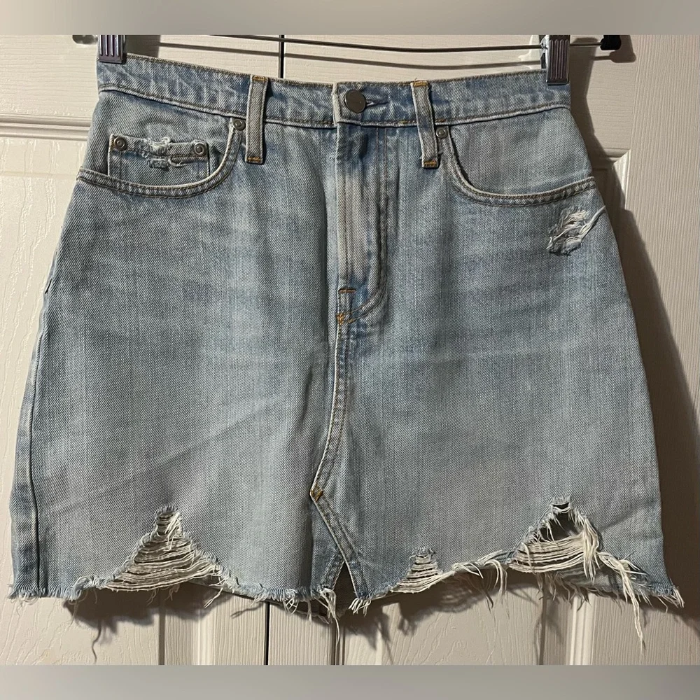 NOBODY Denim Piper Skirt High Rise Mid Length Distressed Skirt Size 25